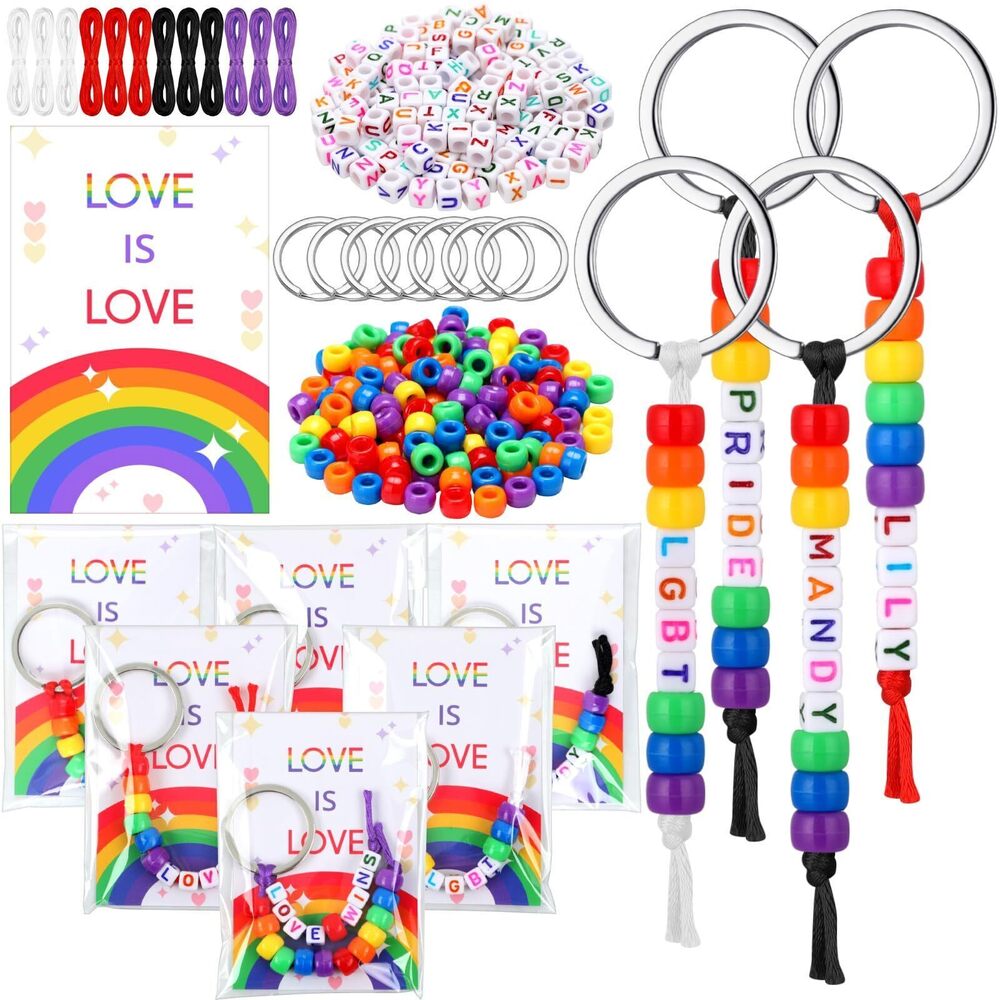 8848 1084 Pcs 24 Set Gay Pride Keychain Making Kit DIY Rainbow Bead Key